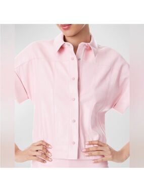 Alice + Olivia Edyth vegan lether Powder Pink Button-Front Collar Shirt xs